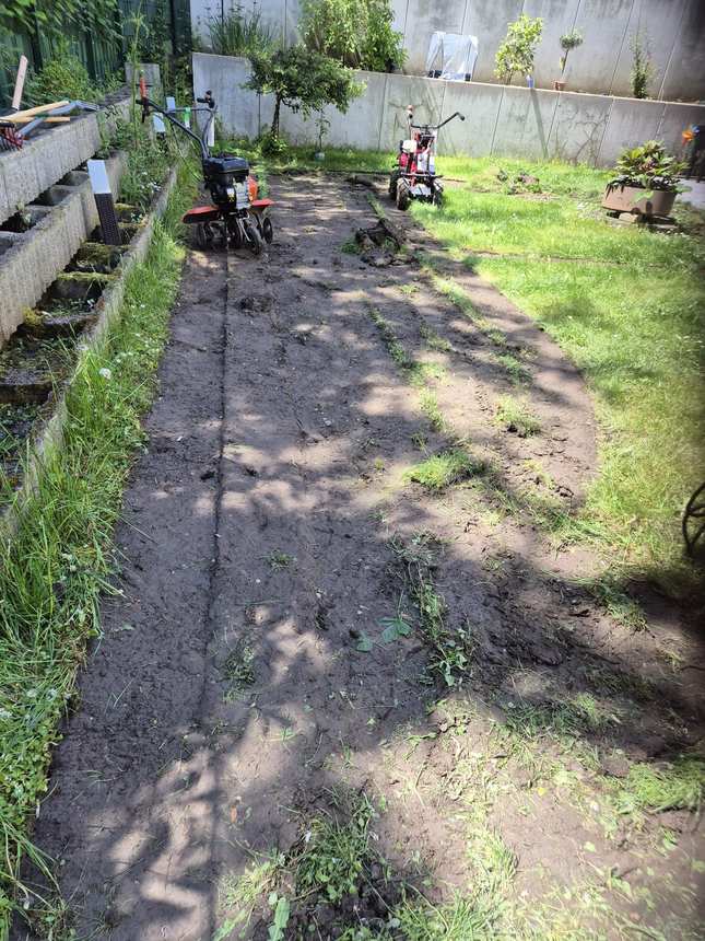 Bodenfräse bei der Vorbereitung einer Gartenfläche